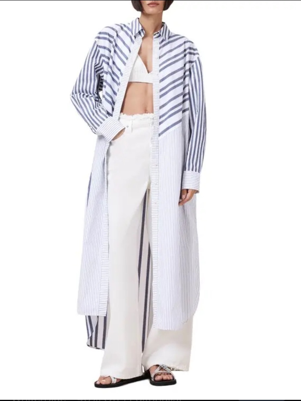 AllSaints Shannon Stripe Long Sleeve High-Low Maxi Shirtdress
